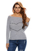 Sexy Grey Heart Shape Rhinestone Decor Off-shoulder Knit Sweater